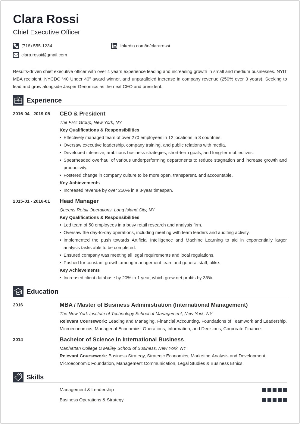 Examples Of Ceo Resume Summaries