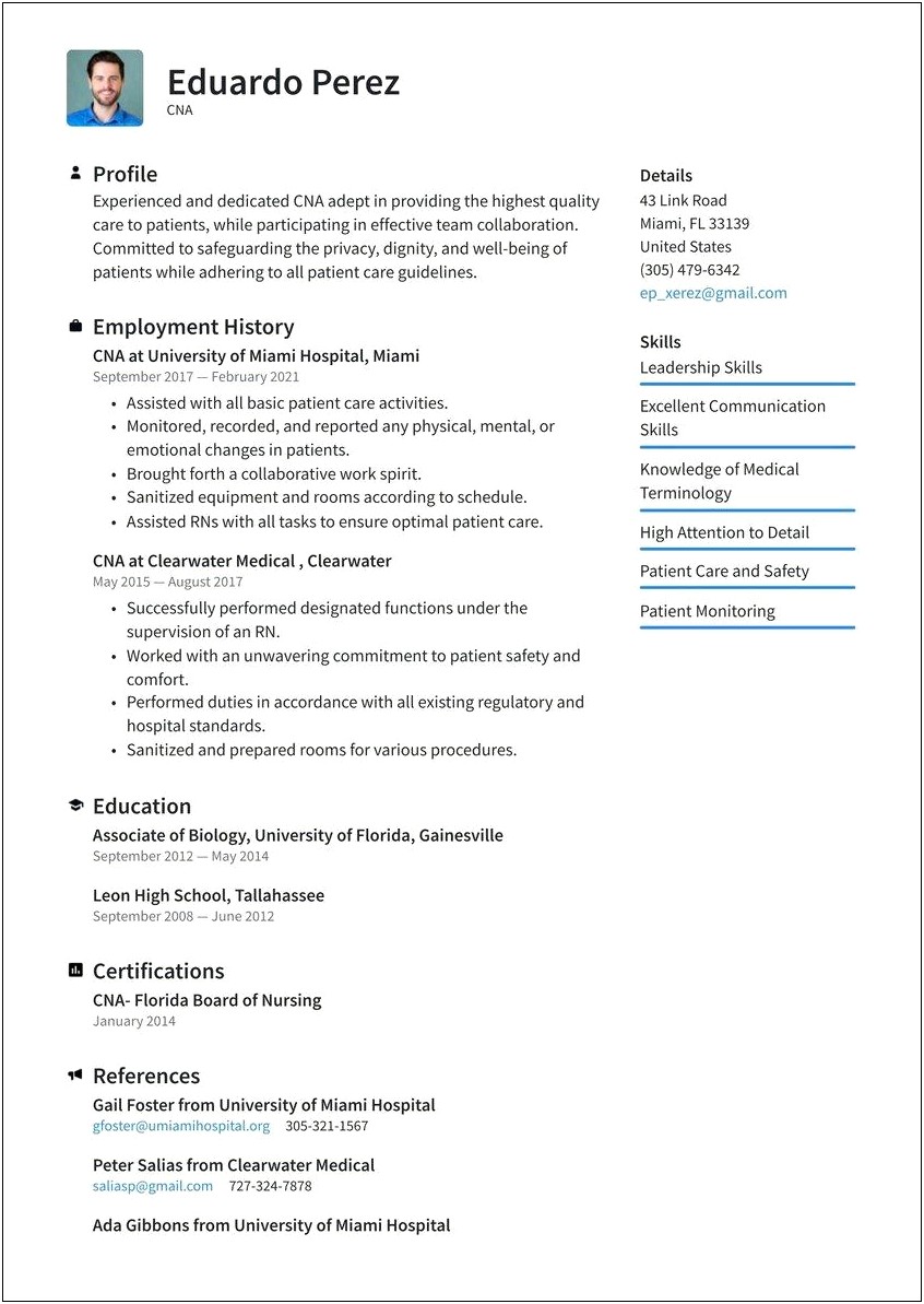Examples Of Certified Nursing Assistant Resume