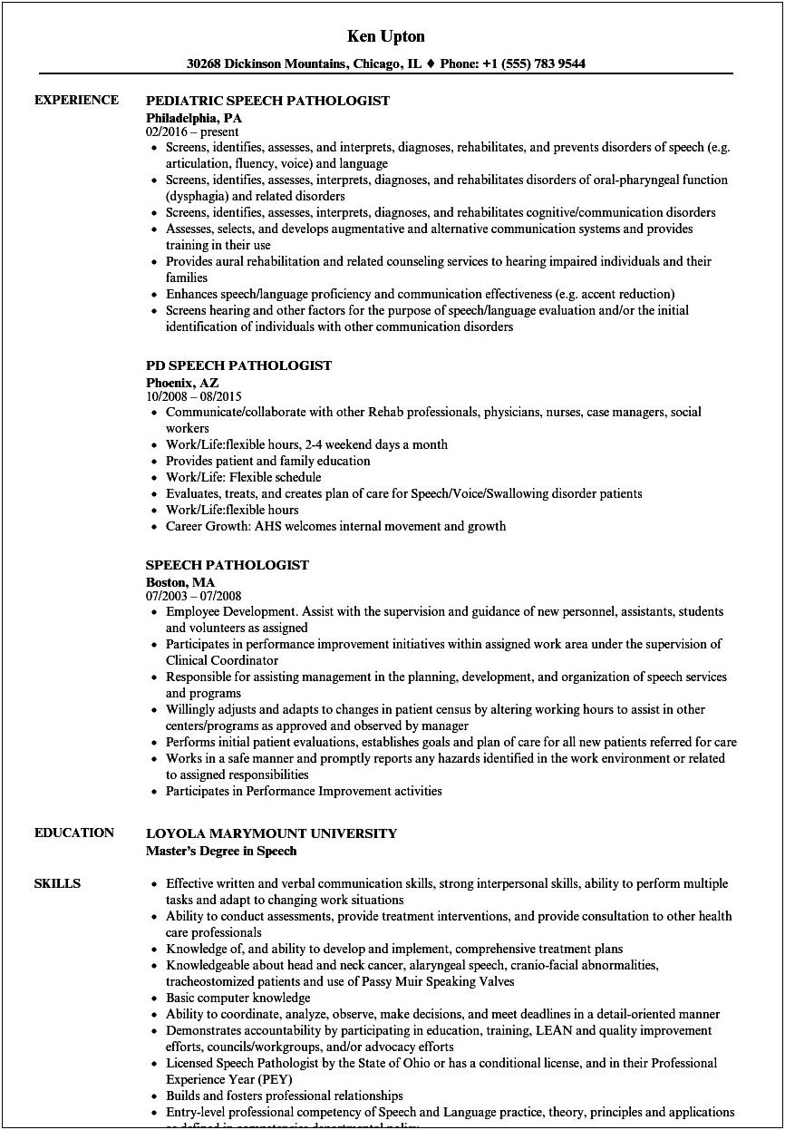 Examples Of Cfy For Slp Resume