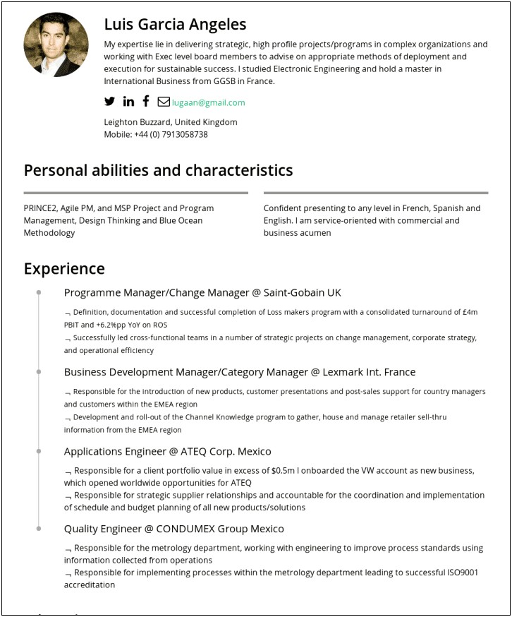 Examples Of Change Management On A Resume