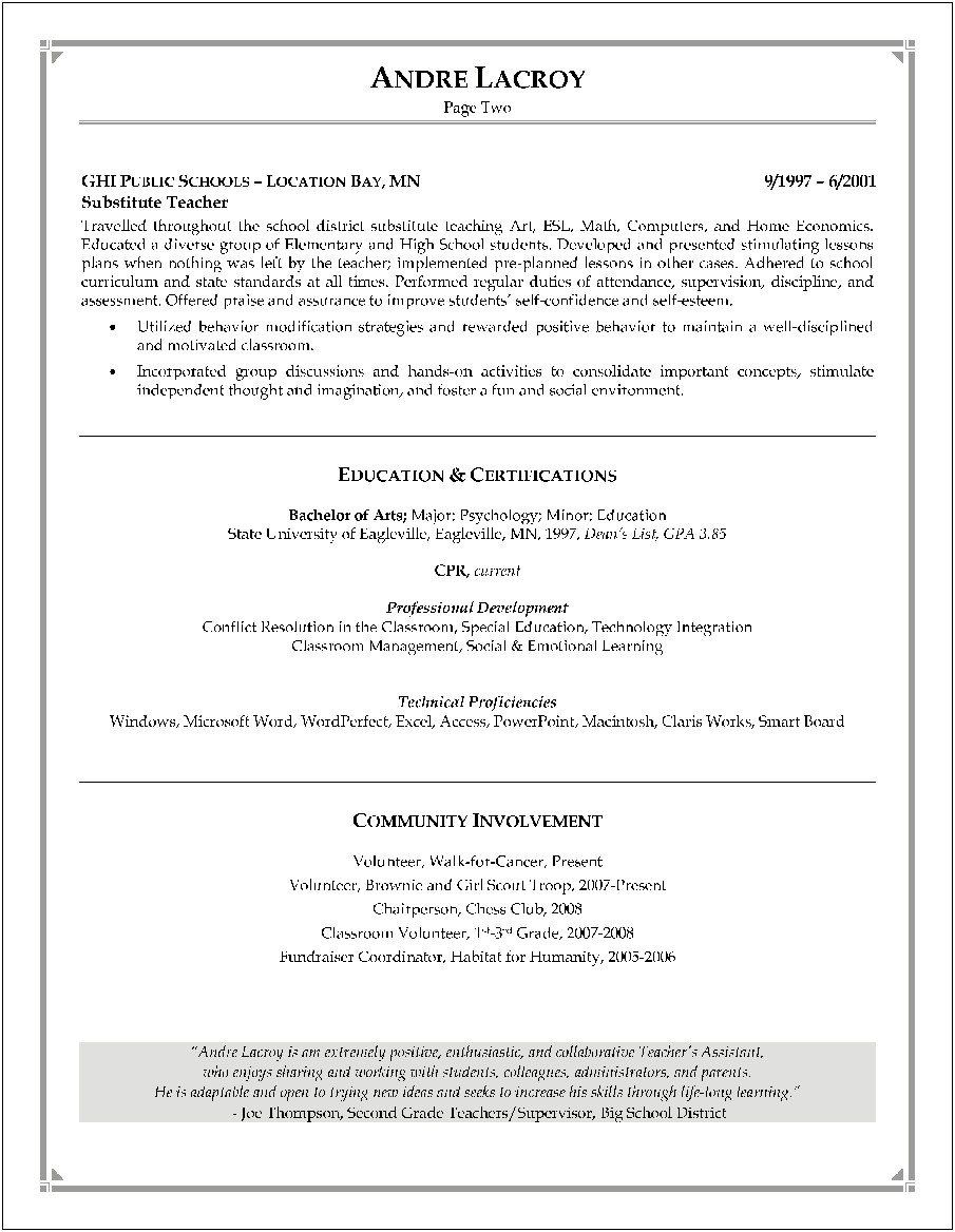 Examples Of Chess Instructor Resume