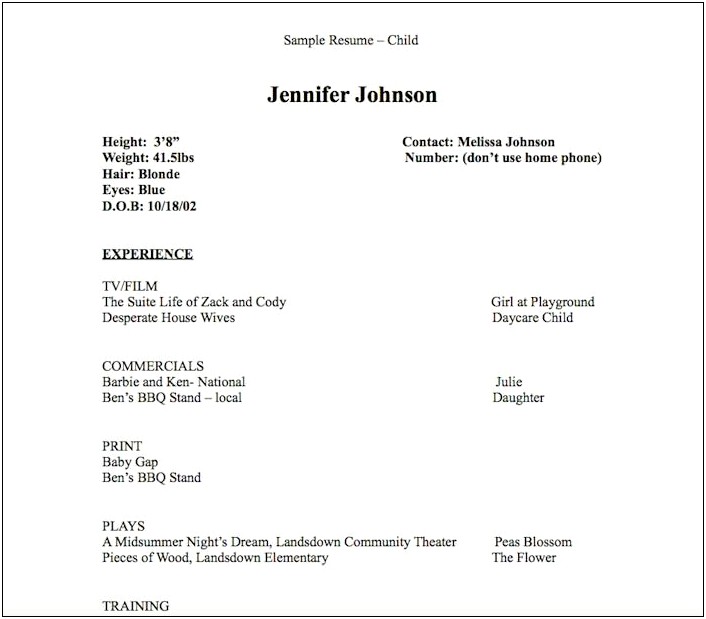 Examples Of Child Acting Resumes