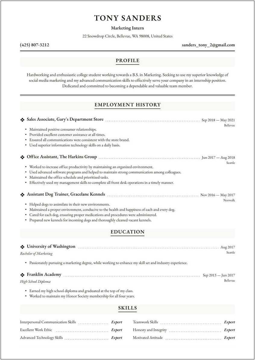 Examples Of College History On Resume