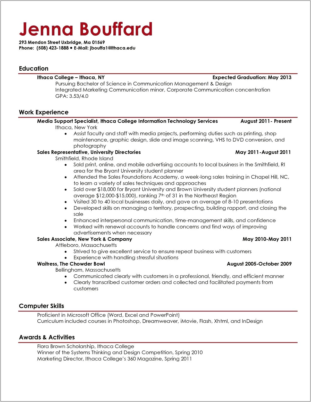 Examples Of College Resumes For Science Majors