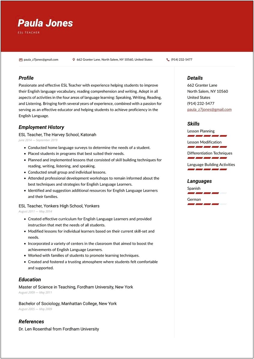 Examples Of College Teaching Resumes