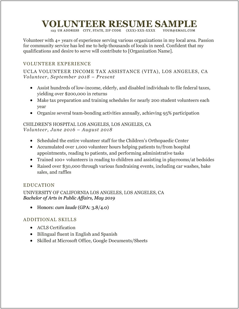 Examples Of Communnity Service On A Resume