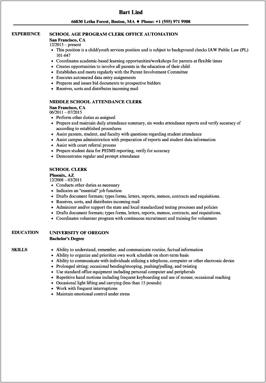 Examples Of Court Clerk Resumes