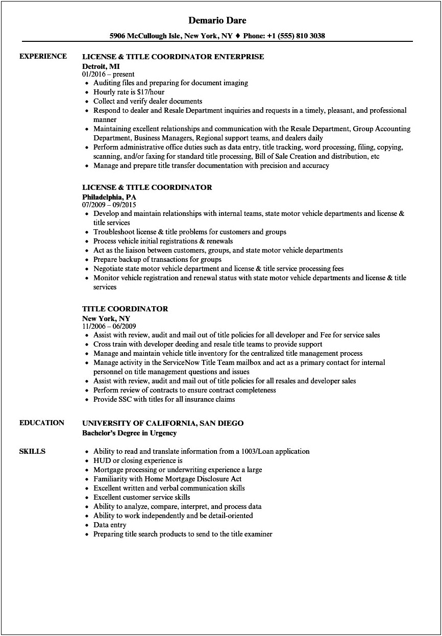 Examples Of Cvresume Title