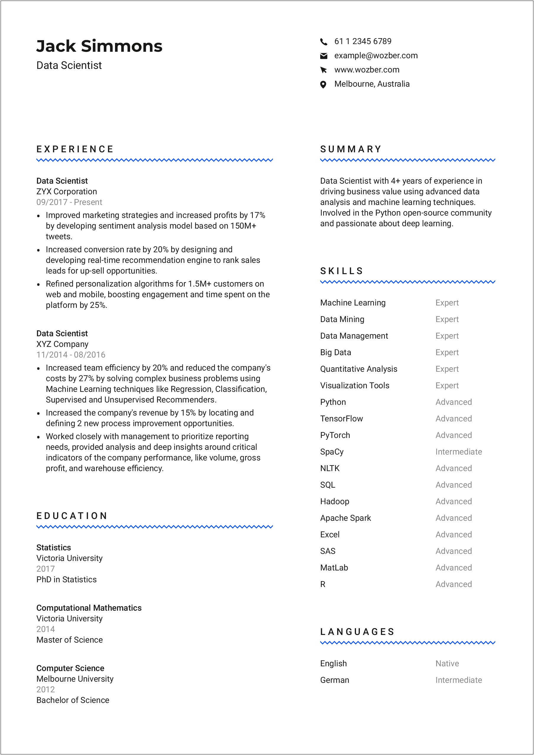 Examples Of Data Projects For Resume