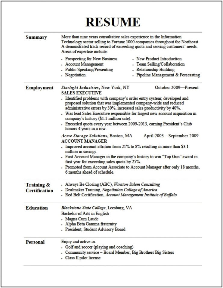 Examples Of Dealmakers For Resume