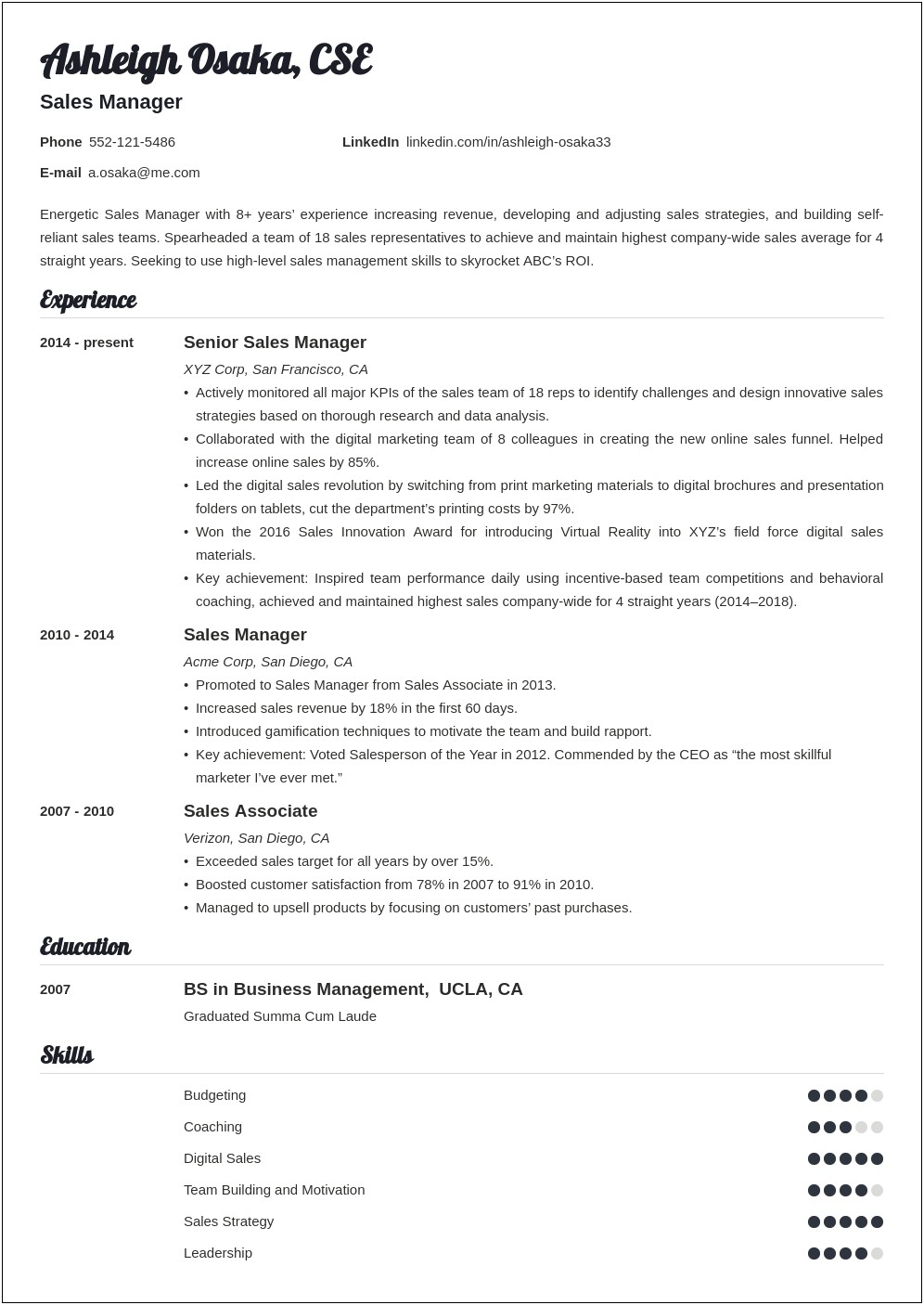 Examples Of Department Manager Resumes