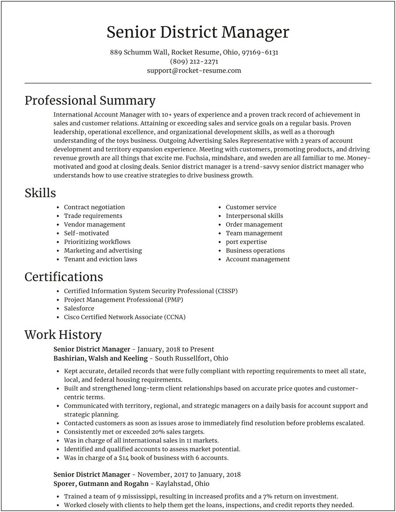 Examples Of District Manager Resumes