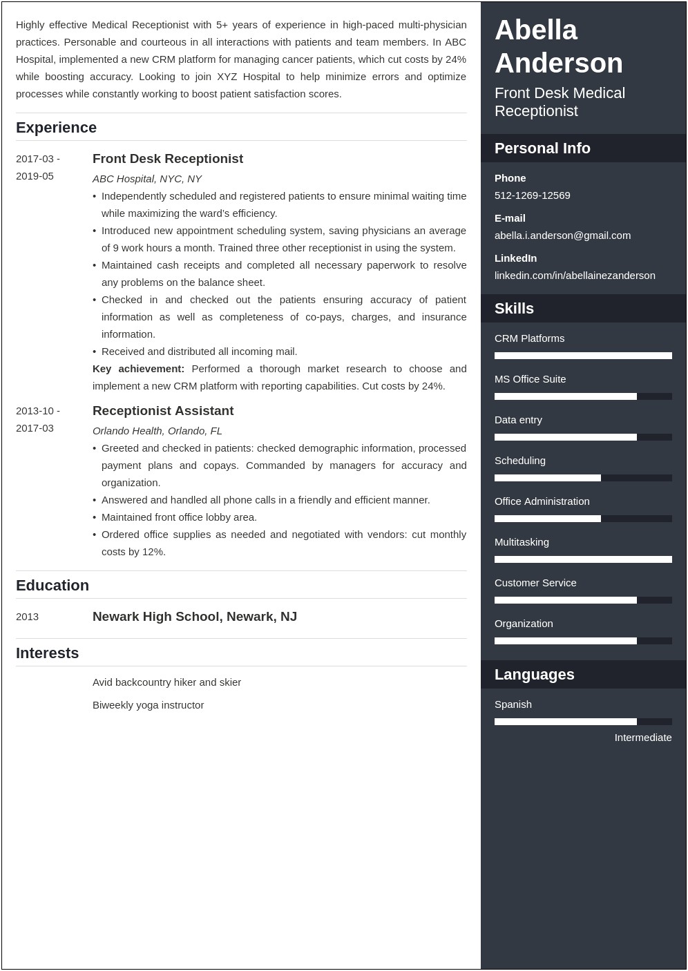Examples Of Dme Receptionist Resume