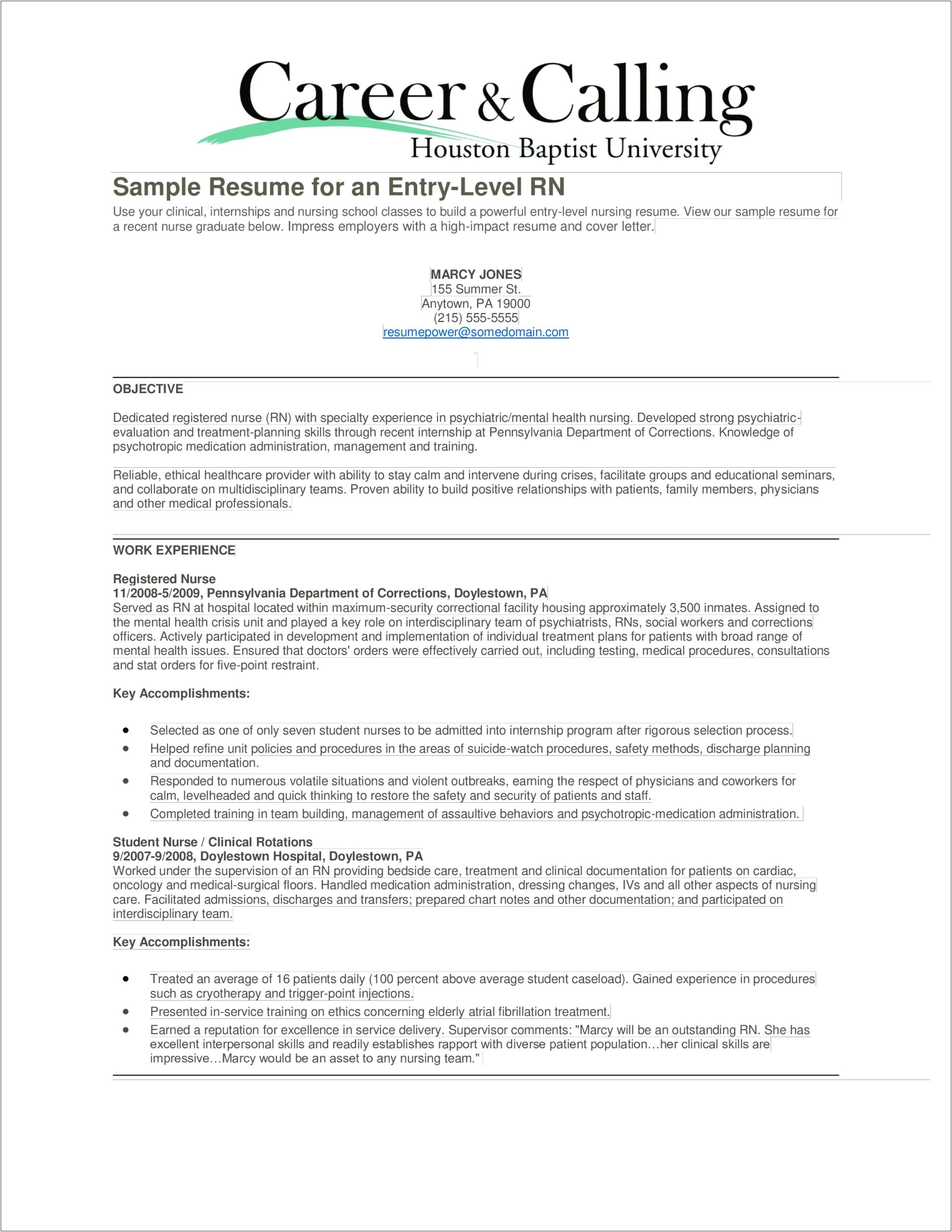 Examples Of Entry Level Nursing Resumes