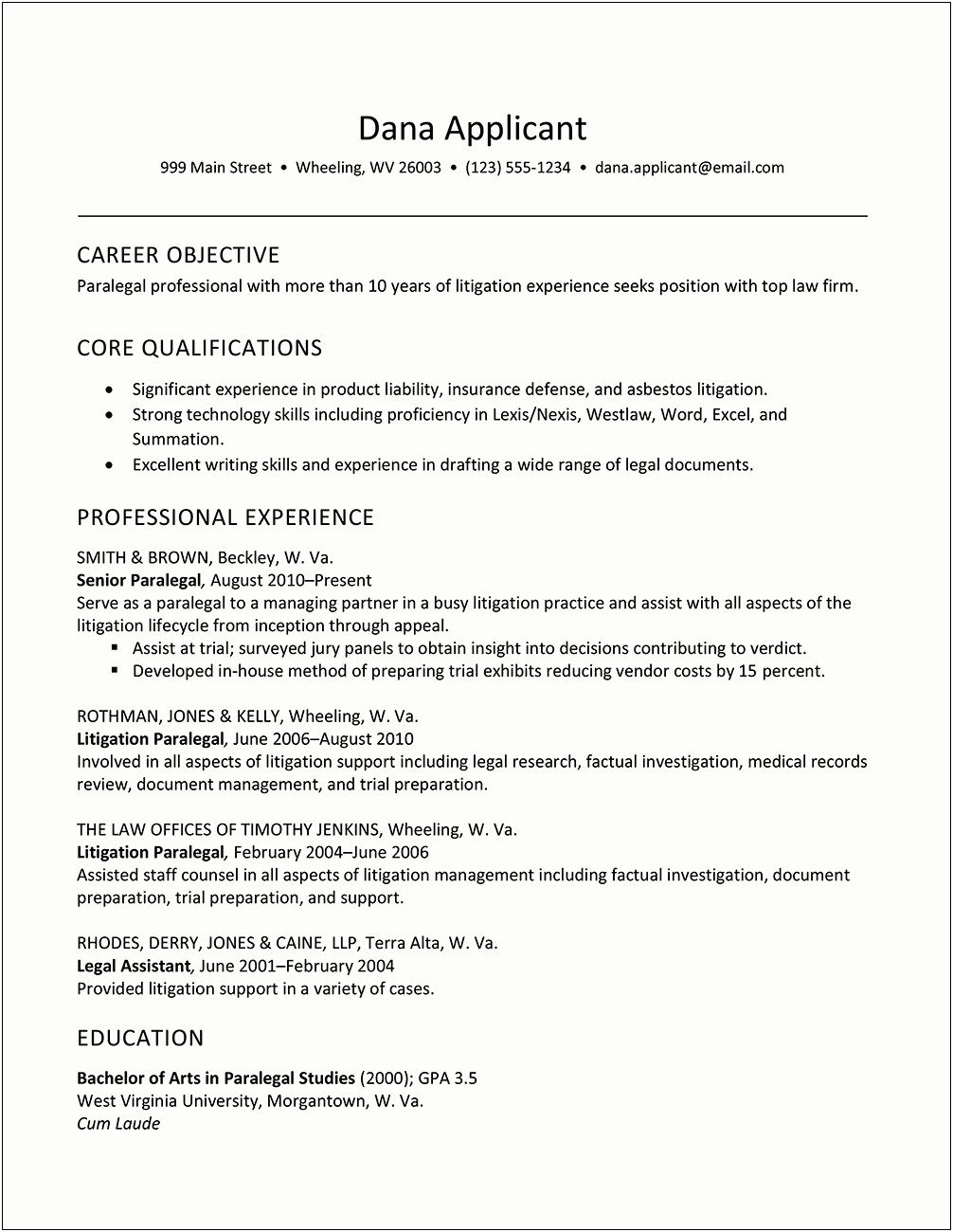 Examples Of Entry Level Paralegal Resumes