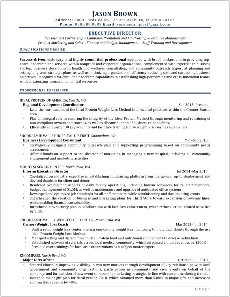 Examples Of Executive Director Resume
