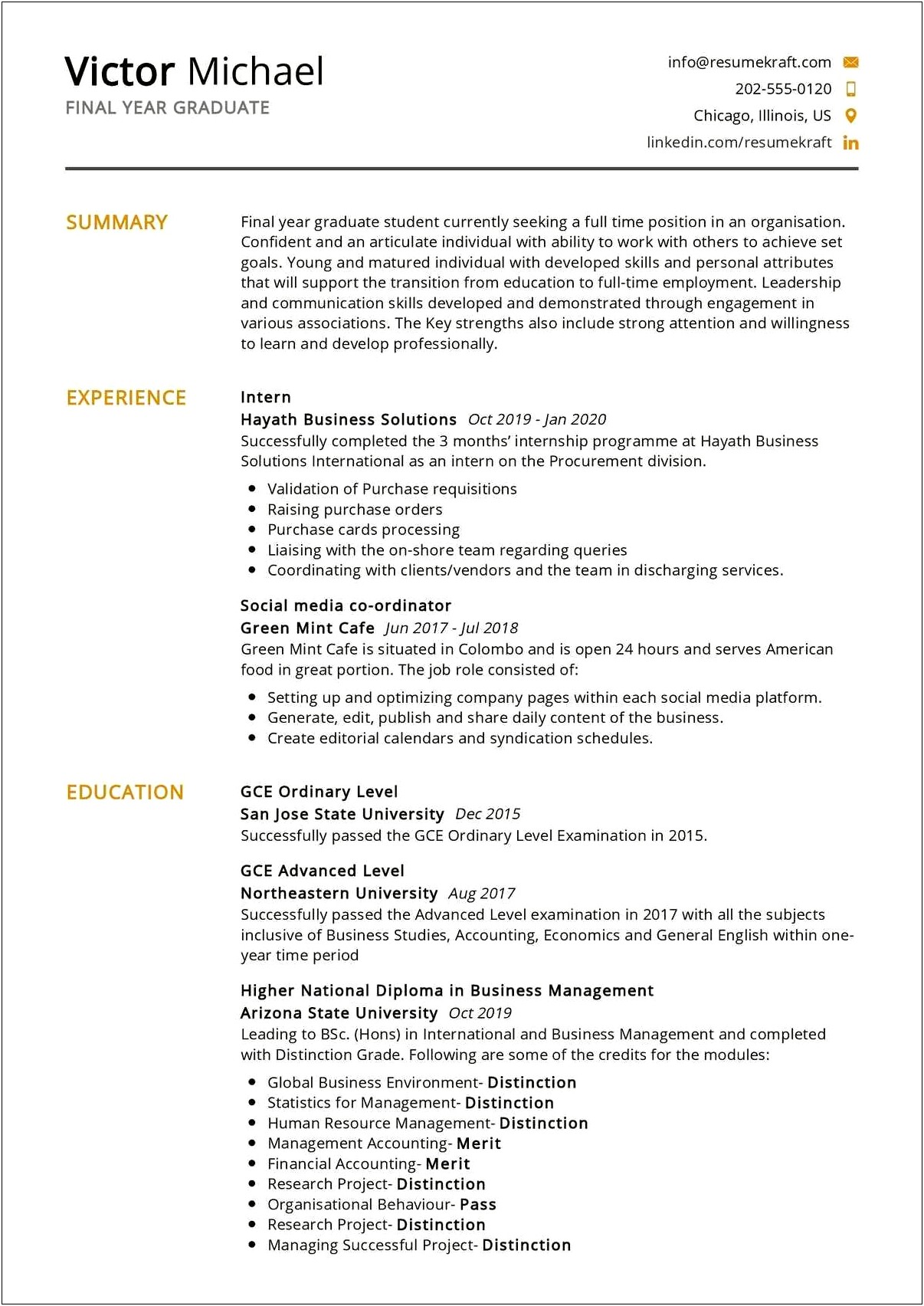 Examples Of First Year Job Resumes