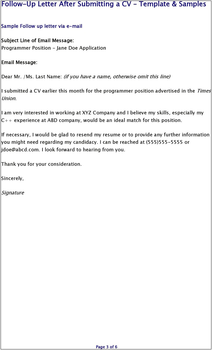 Examples Of Follow Up Emails After Sending Resume