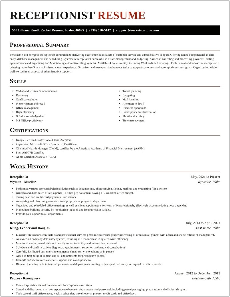 Examples Of Front Desk Receptionist Resumes