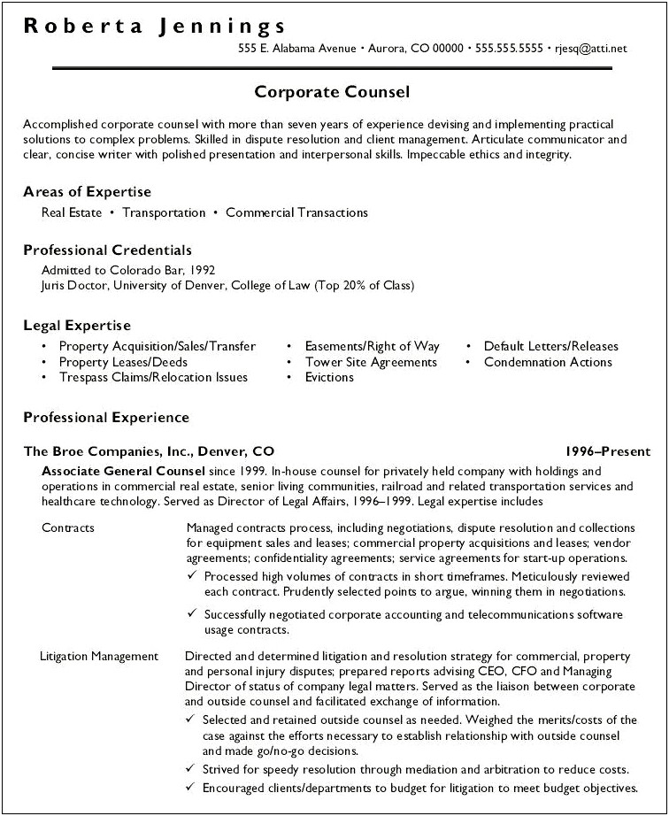 Examples Of General Counsel Resumes
