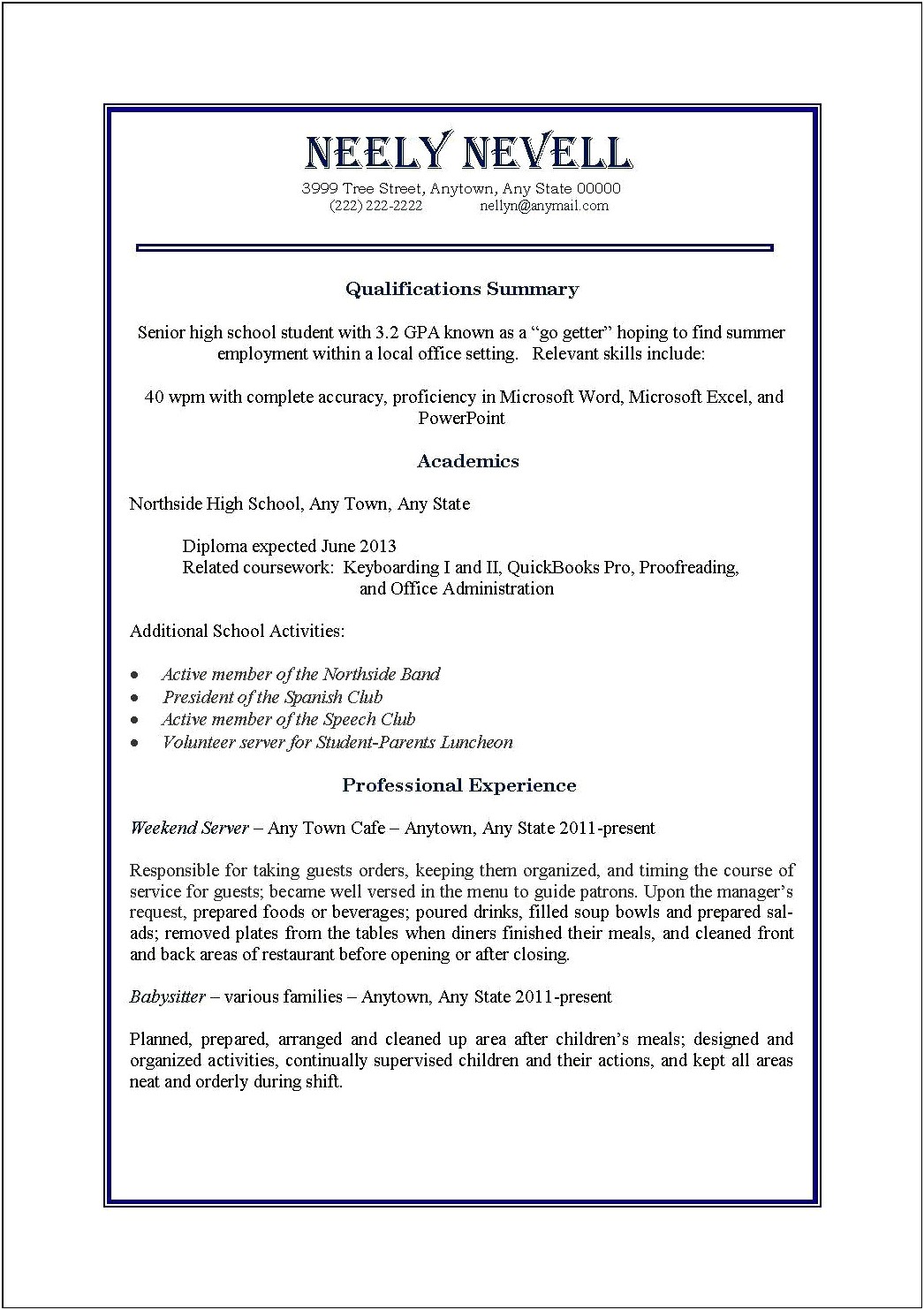Examples Of Good Basic Resumes