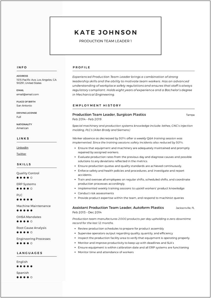 Examples Of Good Manufacturing Resumes