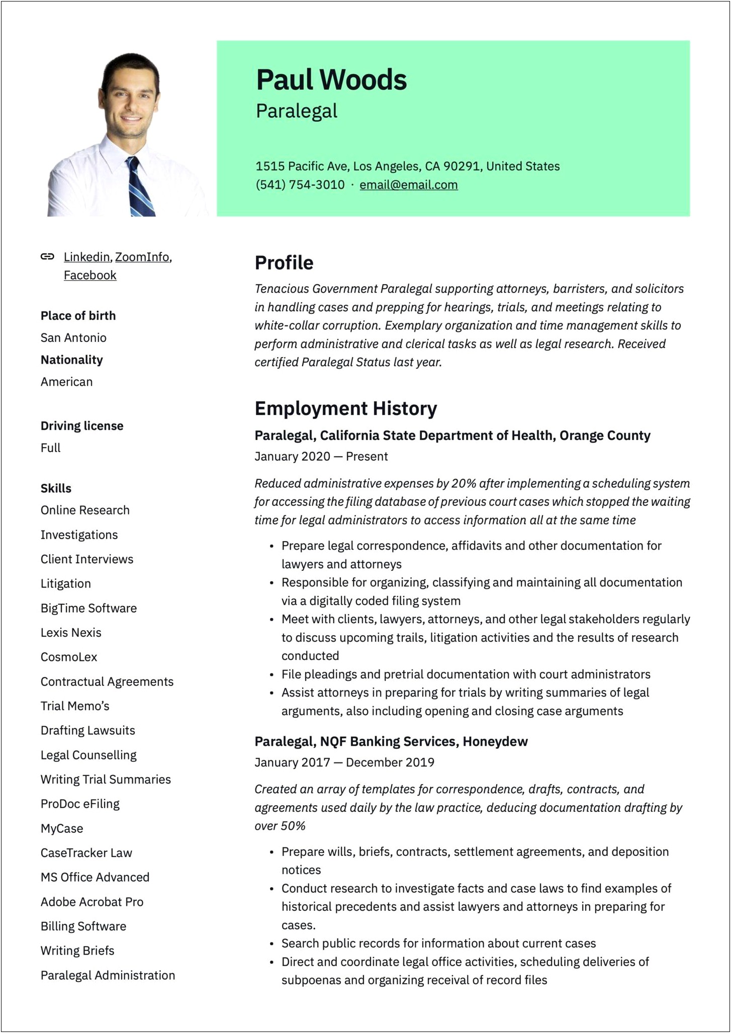 Examples Of Good Paralegal Resumes