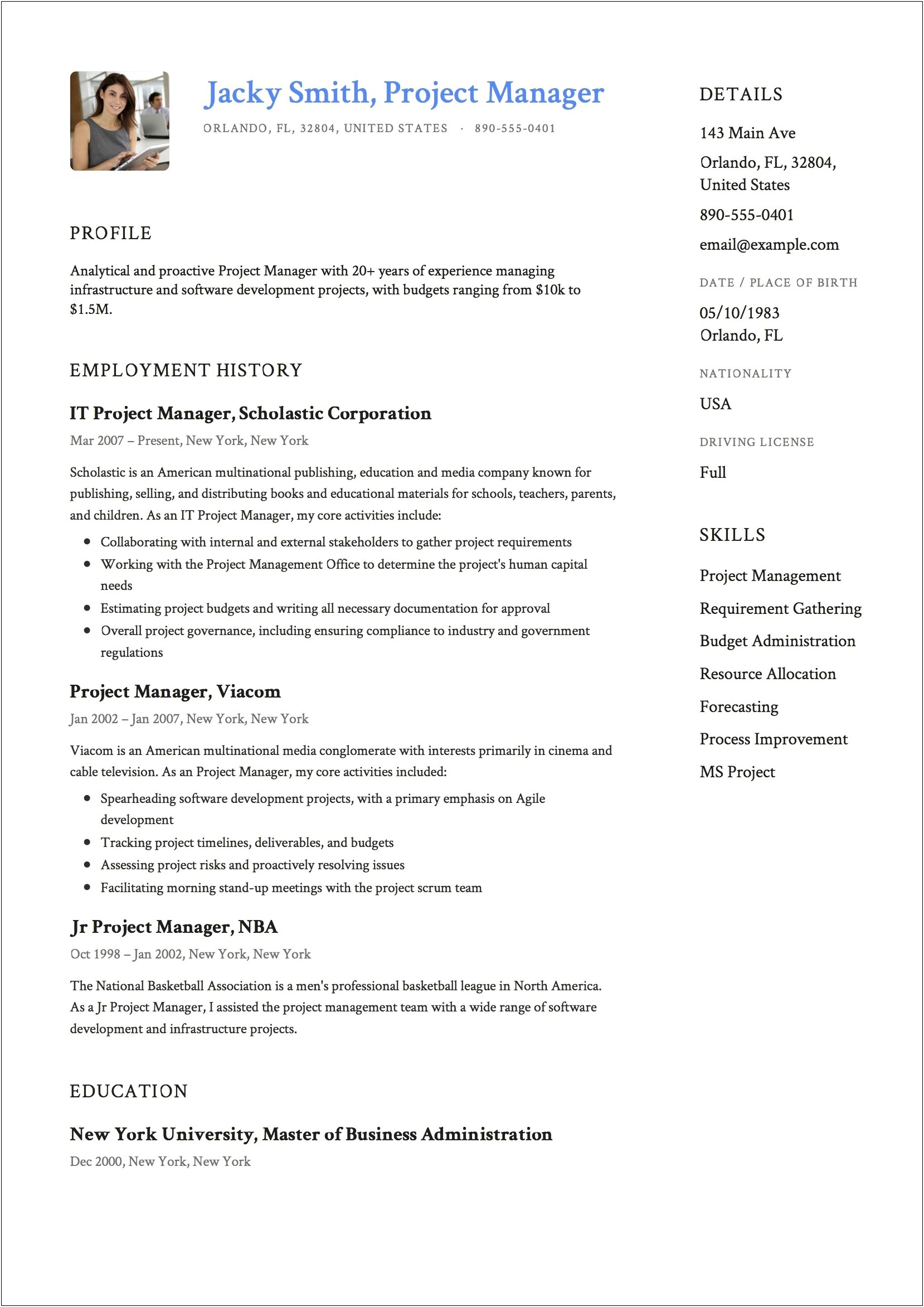 Examples Of Good Project Management Resumes