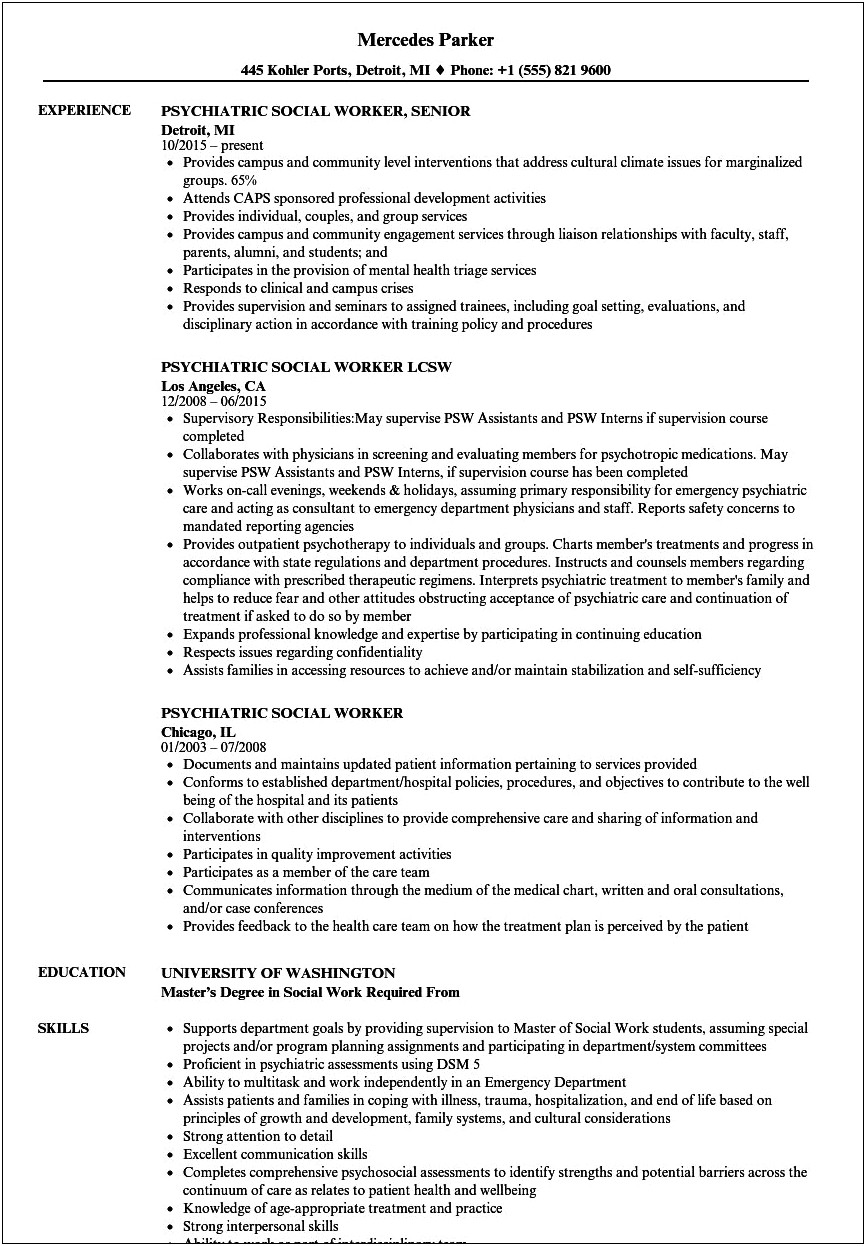 Examples Of Good Psw Resumes