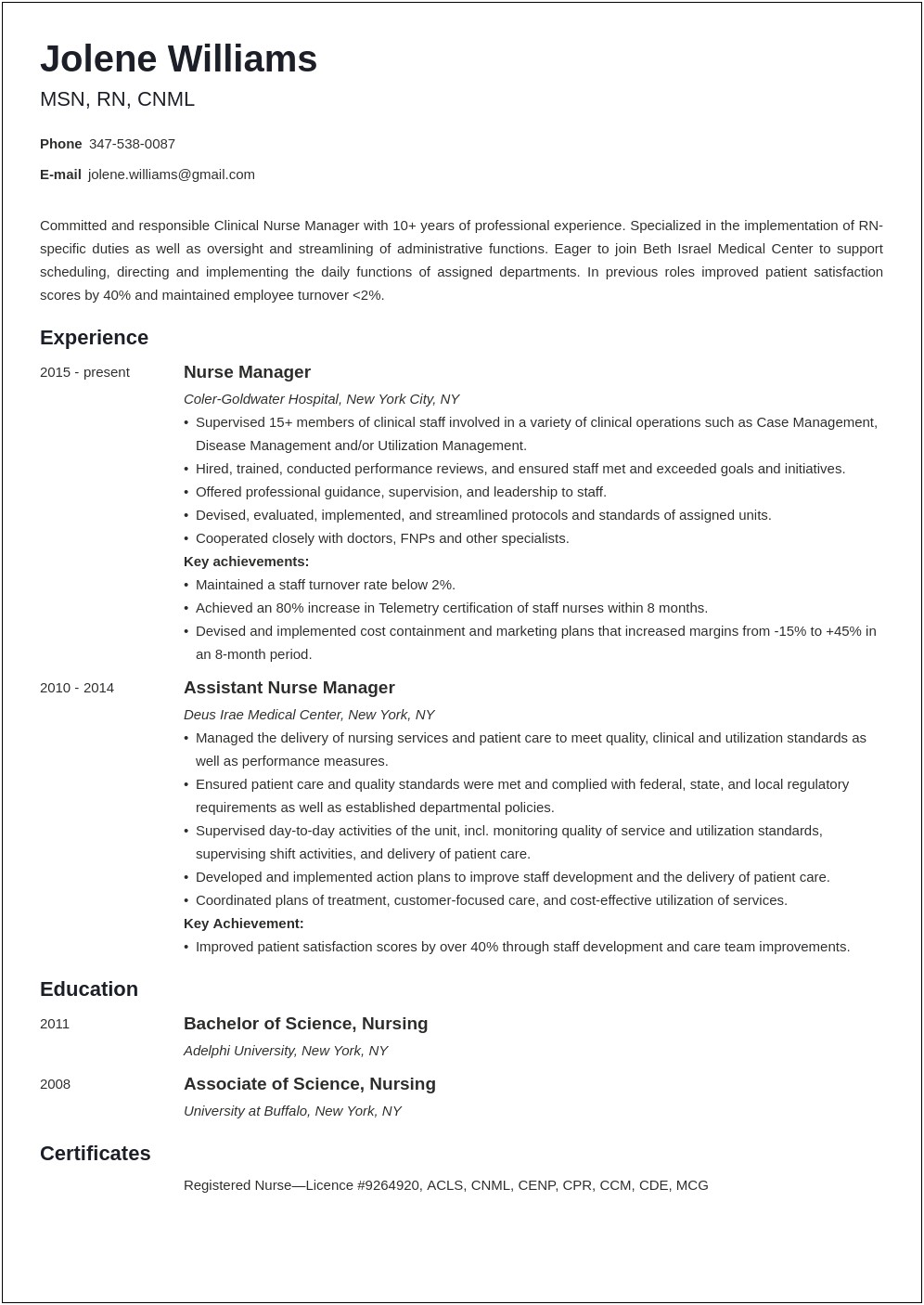 Examples Of Good Resume Objectives For Nursing