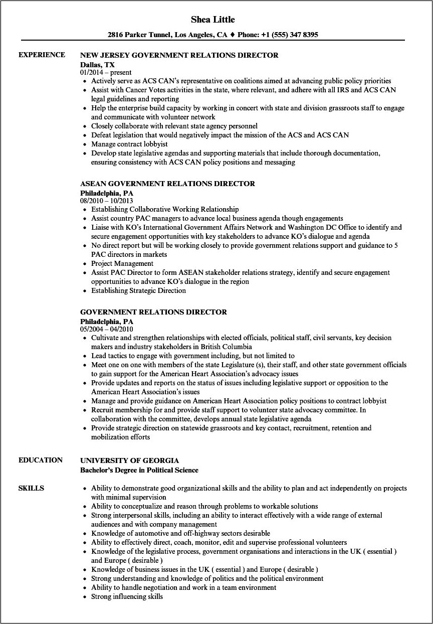 Examples Of Government Resume Format