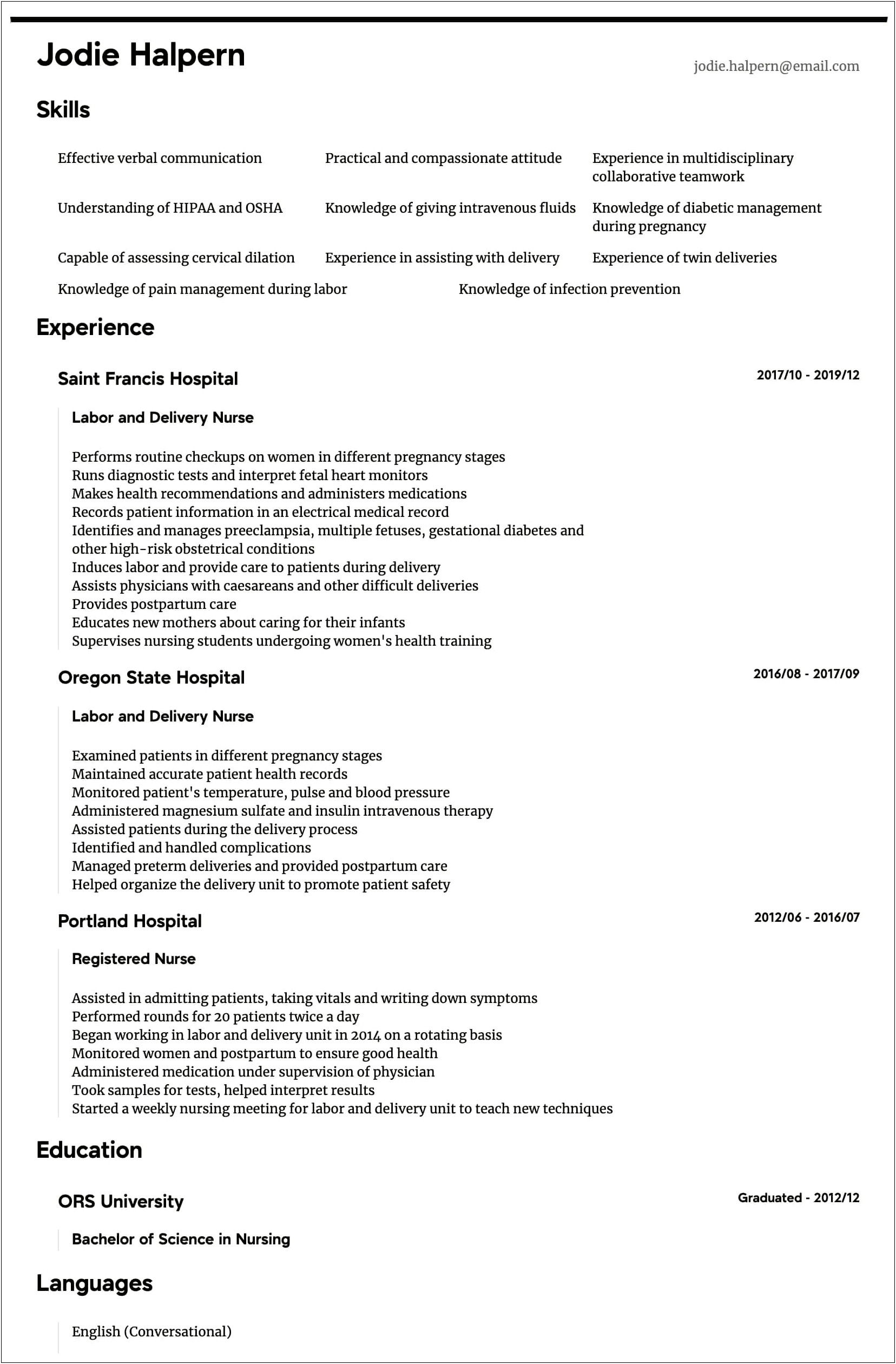 Examples Of Grad Nurse Resume