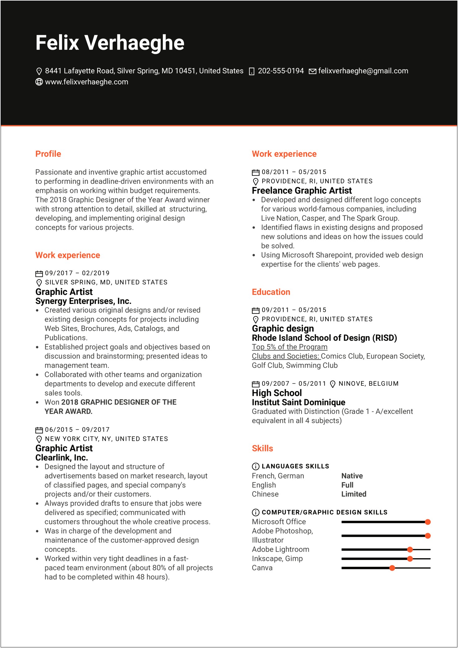 Examples Of Graphic Artist Resumes
