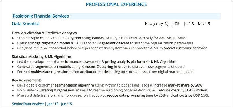 Examples Of Great Data Scientist Resumes