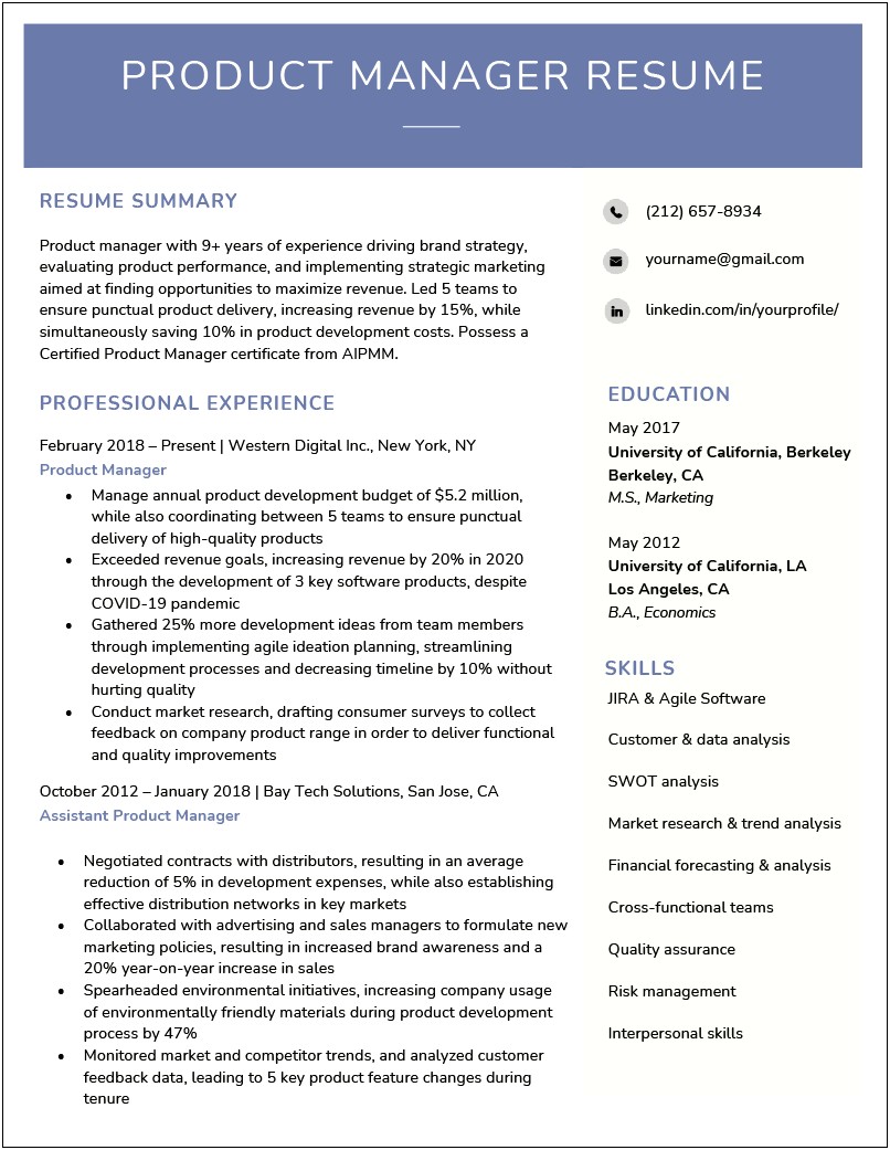 Examples Of Great Product Manager Resumes