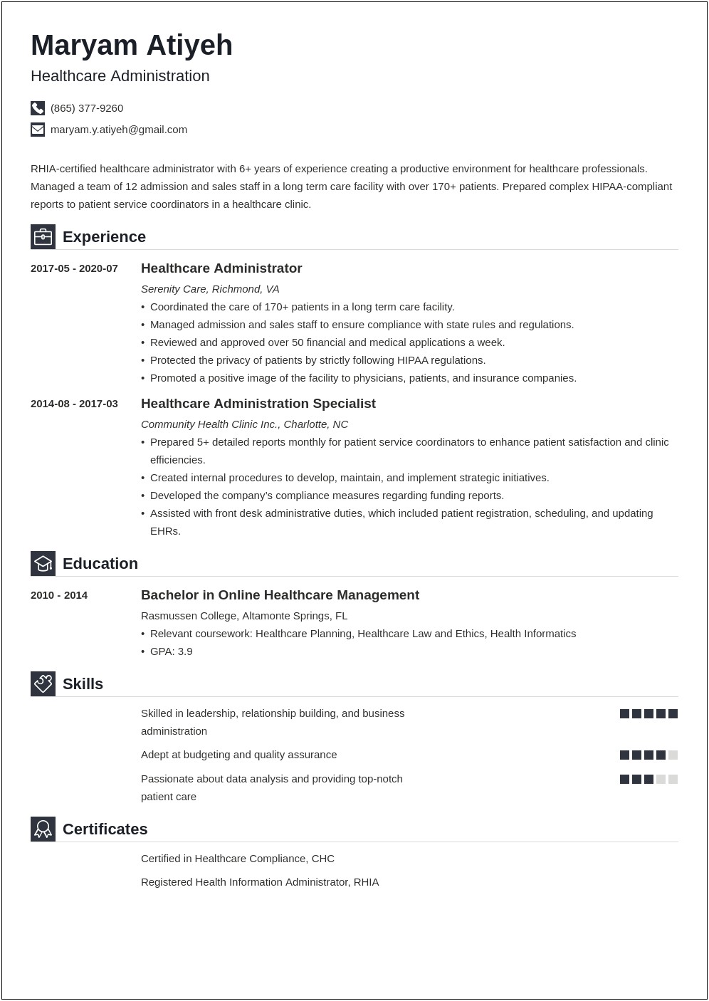 Examples Of Healthcare Administrator Resumes