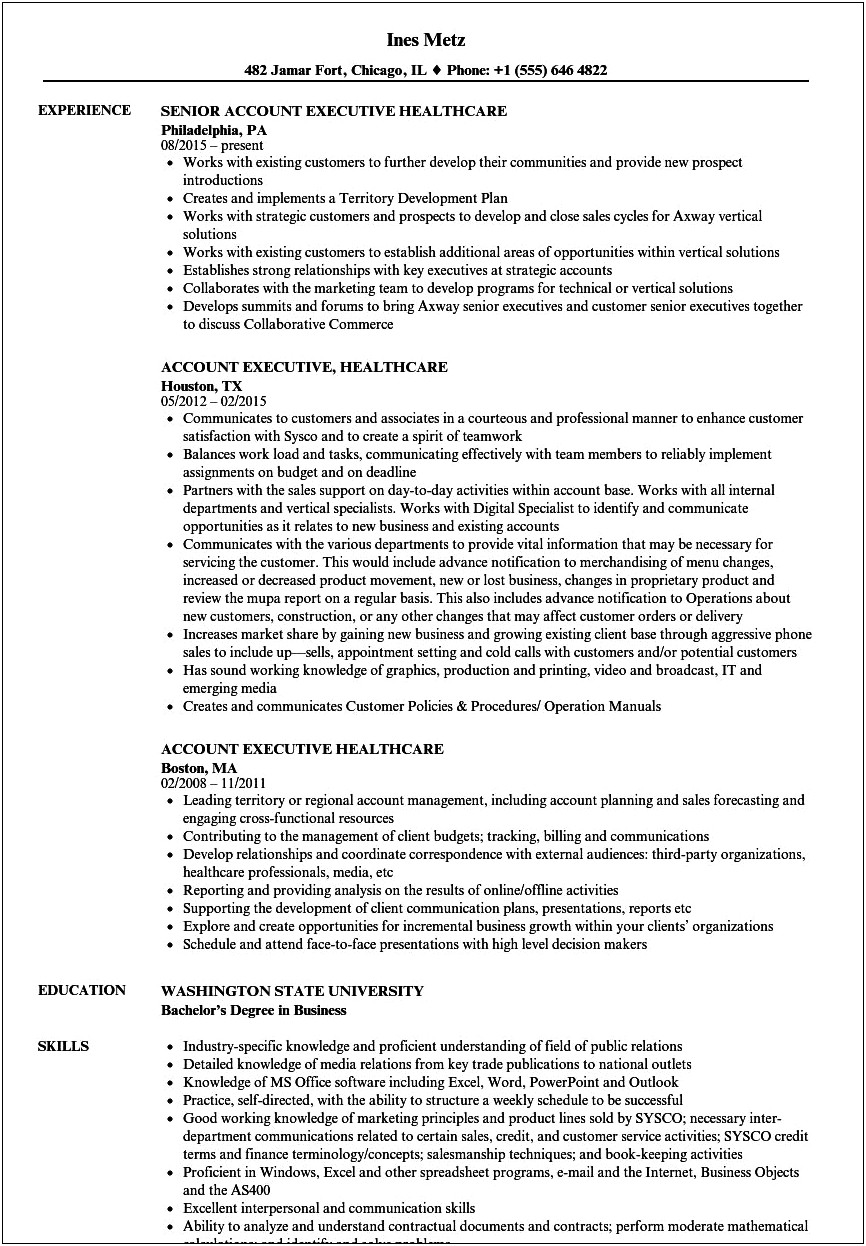 Examples Of Healthcare Executive Resumes