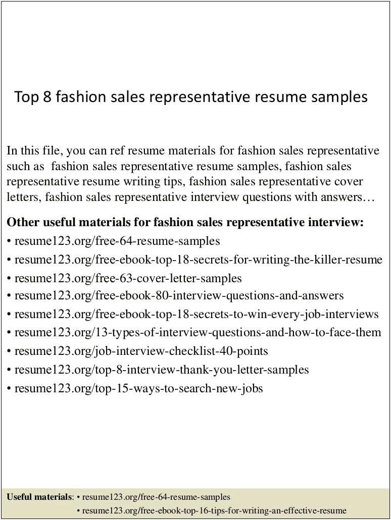 Examples Of High Level Sales Garment Industry Resumes