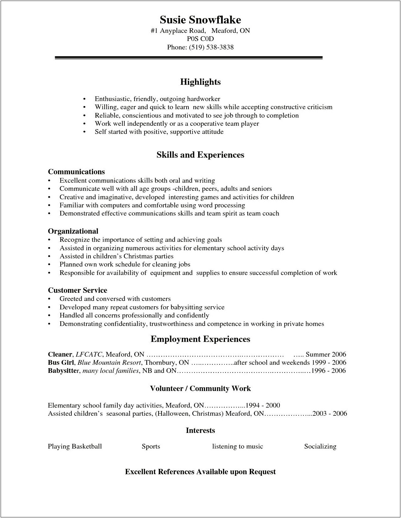 Examples Of High School Resumes For Scholarships