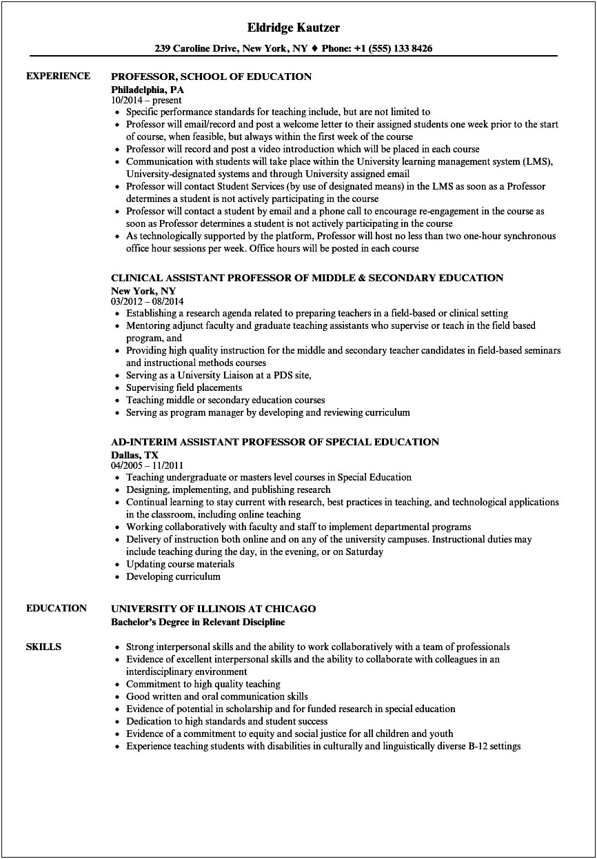 Examples Of Higher Education Resumes