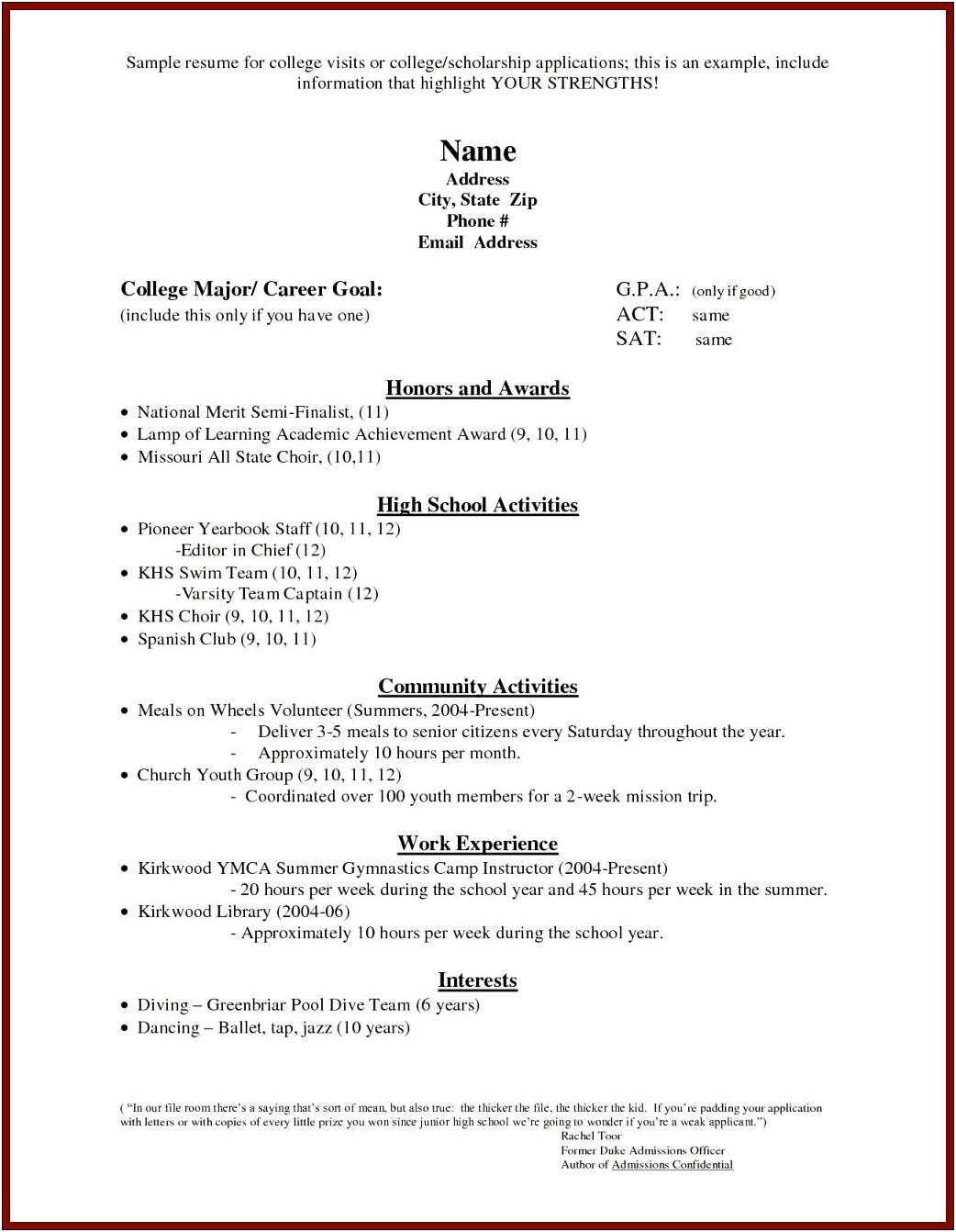 Examples Of Honors And Activities For Resume