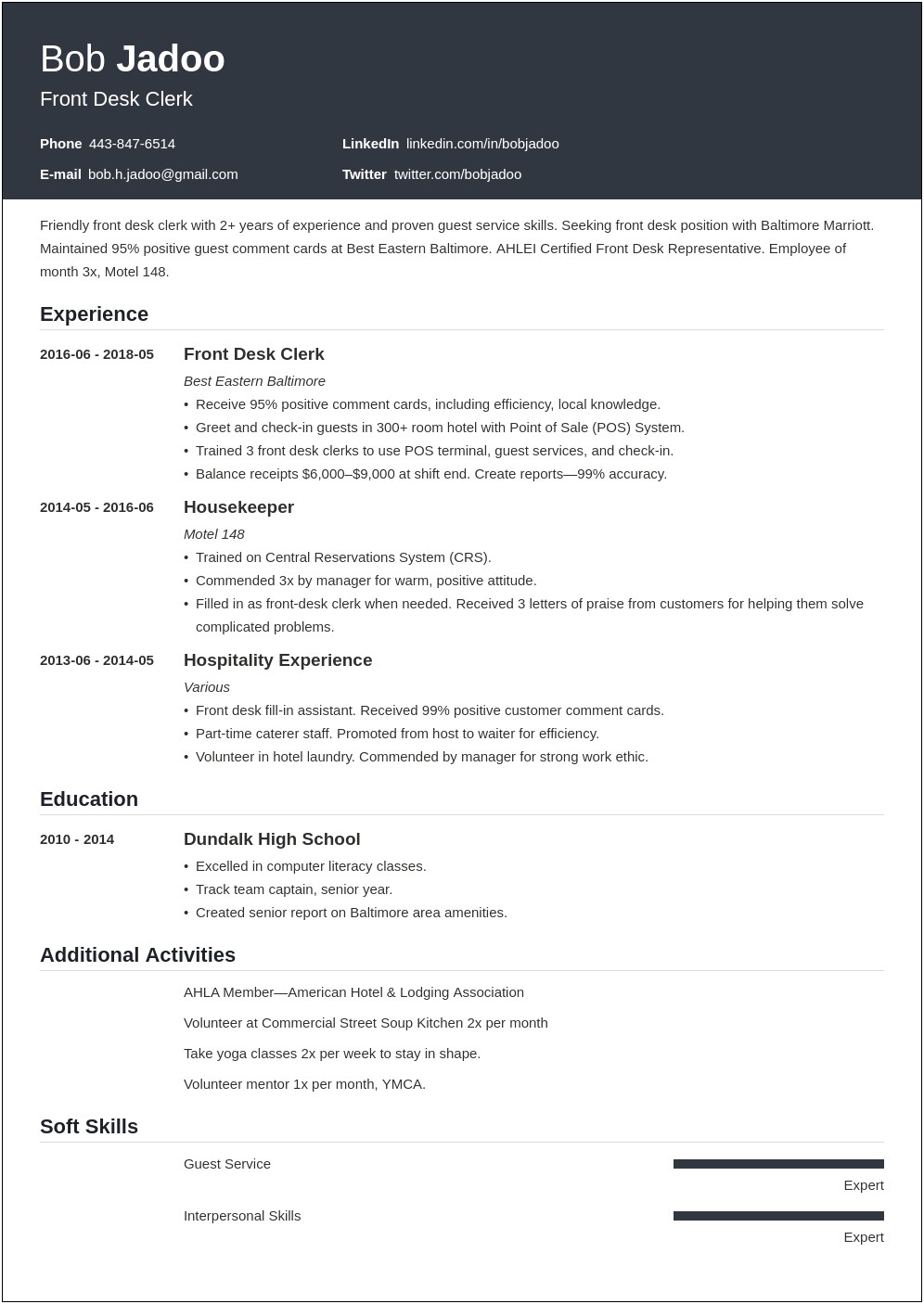 Examples Of Hospitality Resume Objectives