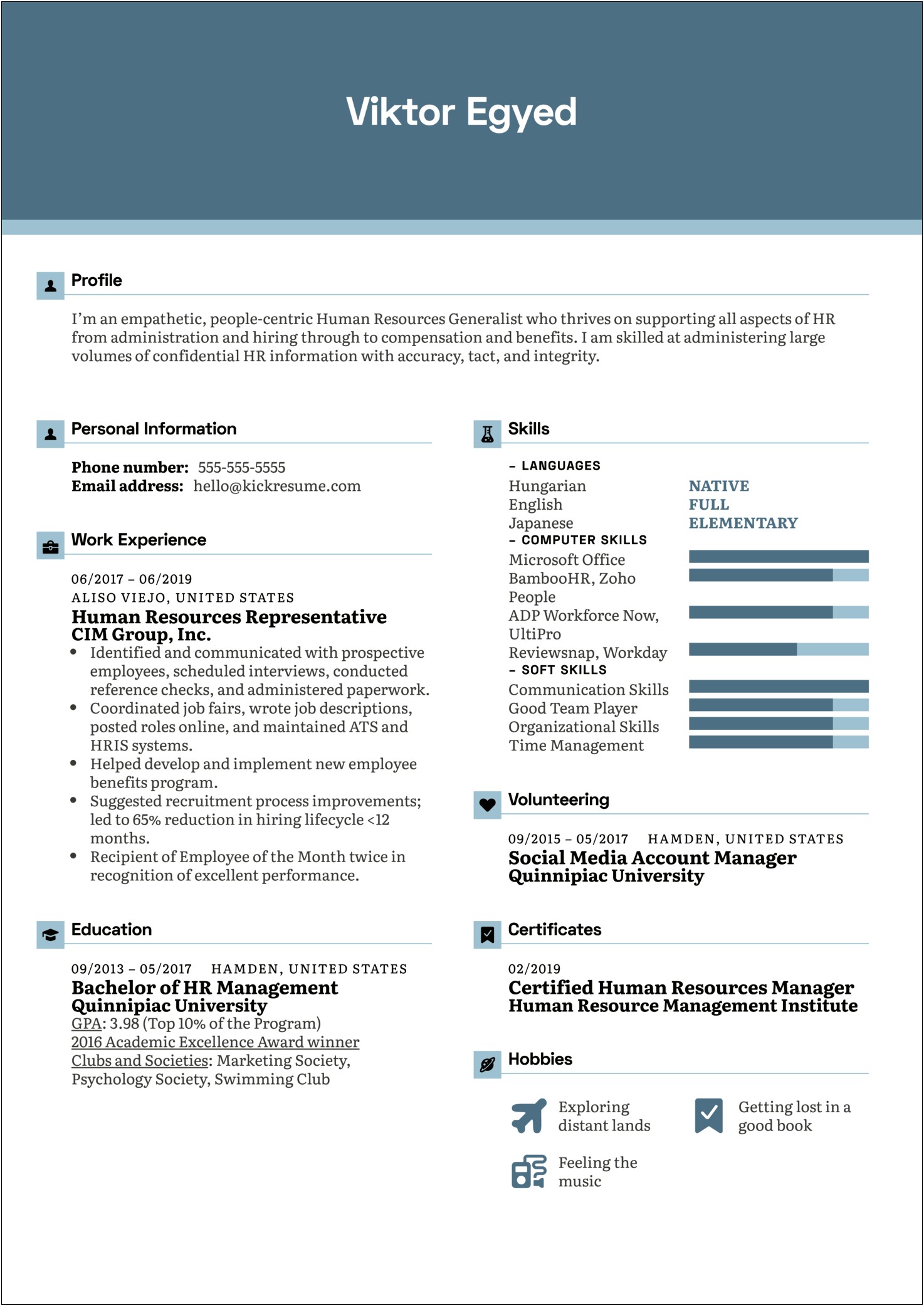 Examples Of Hr Rep Resume