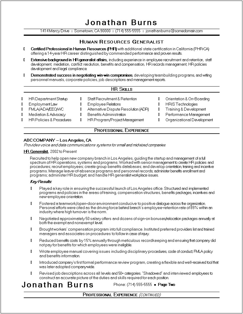 Examples Of Hr Specialist Resumes
