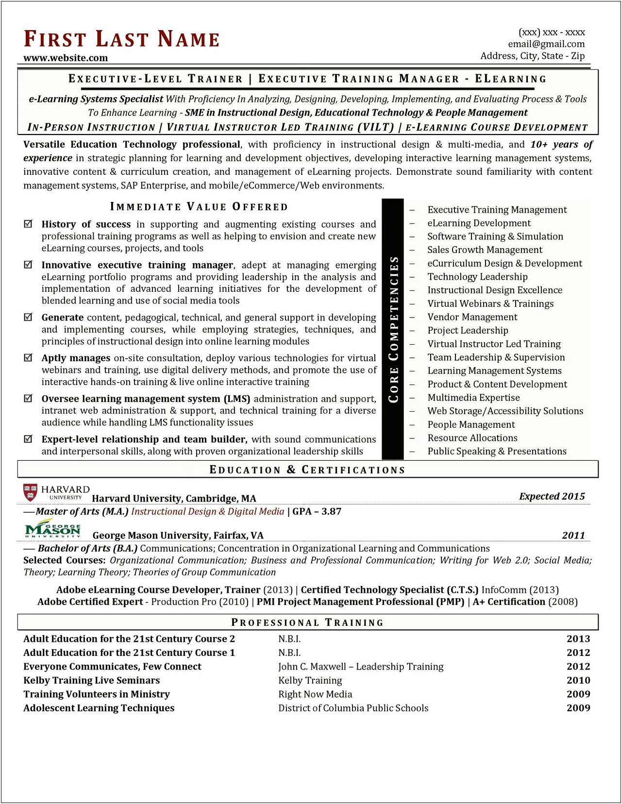 Examples Of Instructional Design Resumes