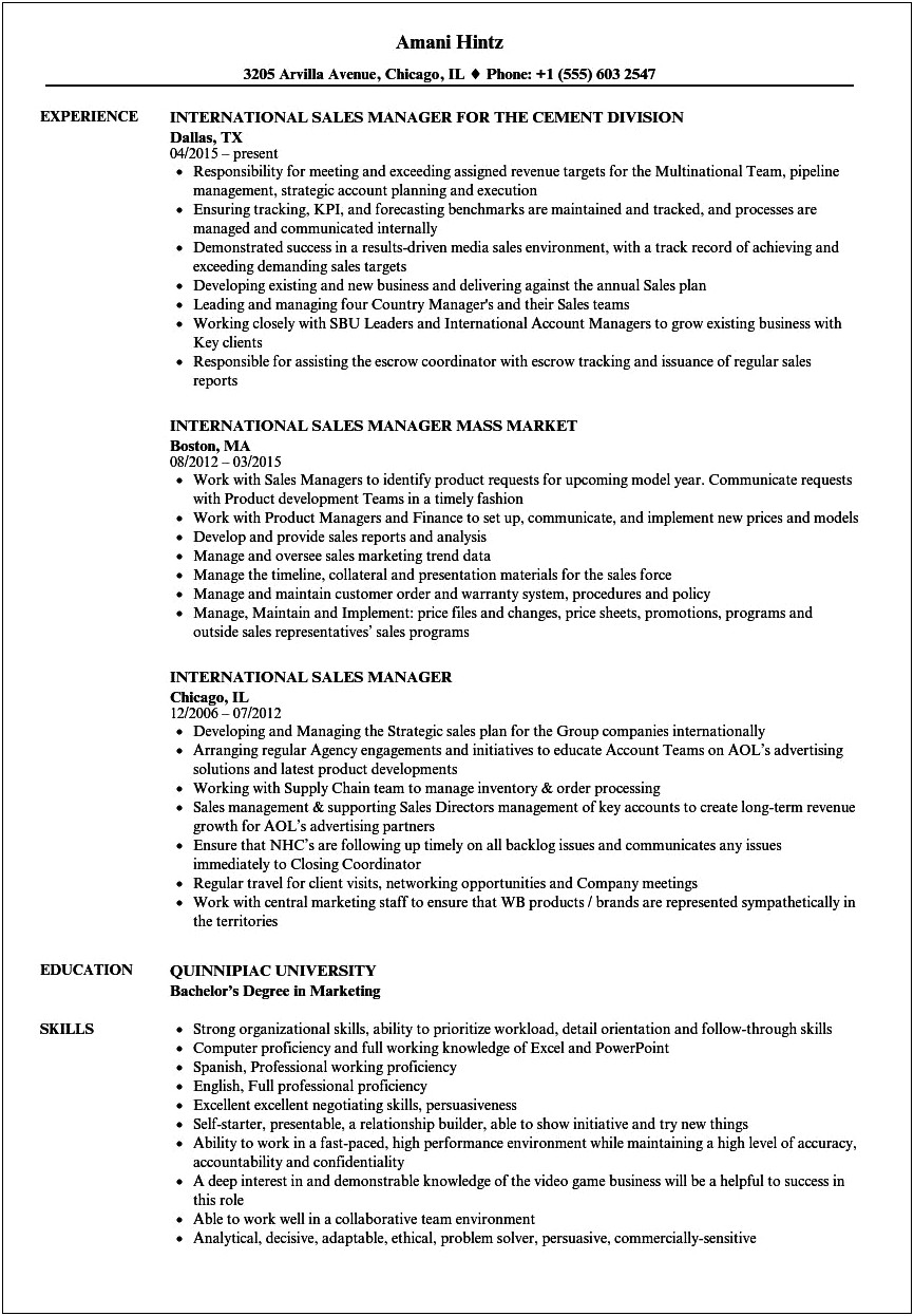 Examples Of International Office Director Resumes