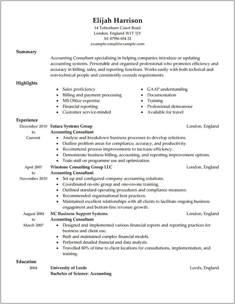 Examples Of It Consultant Resumes
