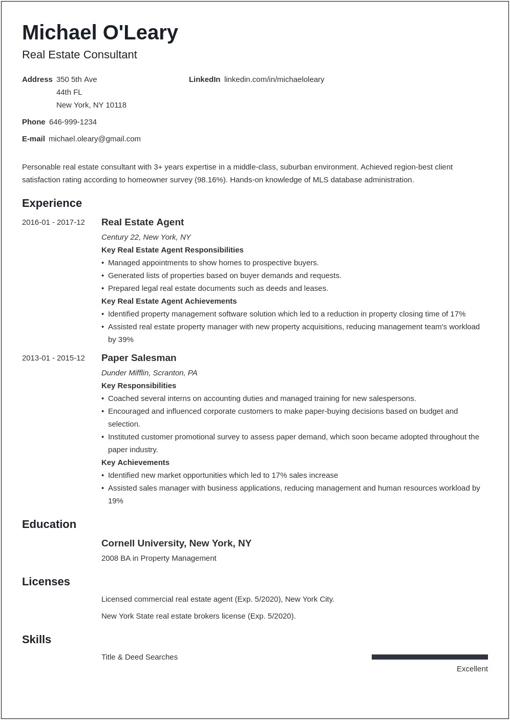 Examples Of Job Description For Realtor On Resume