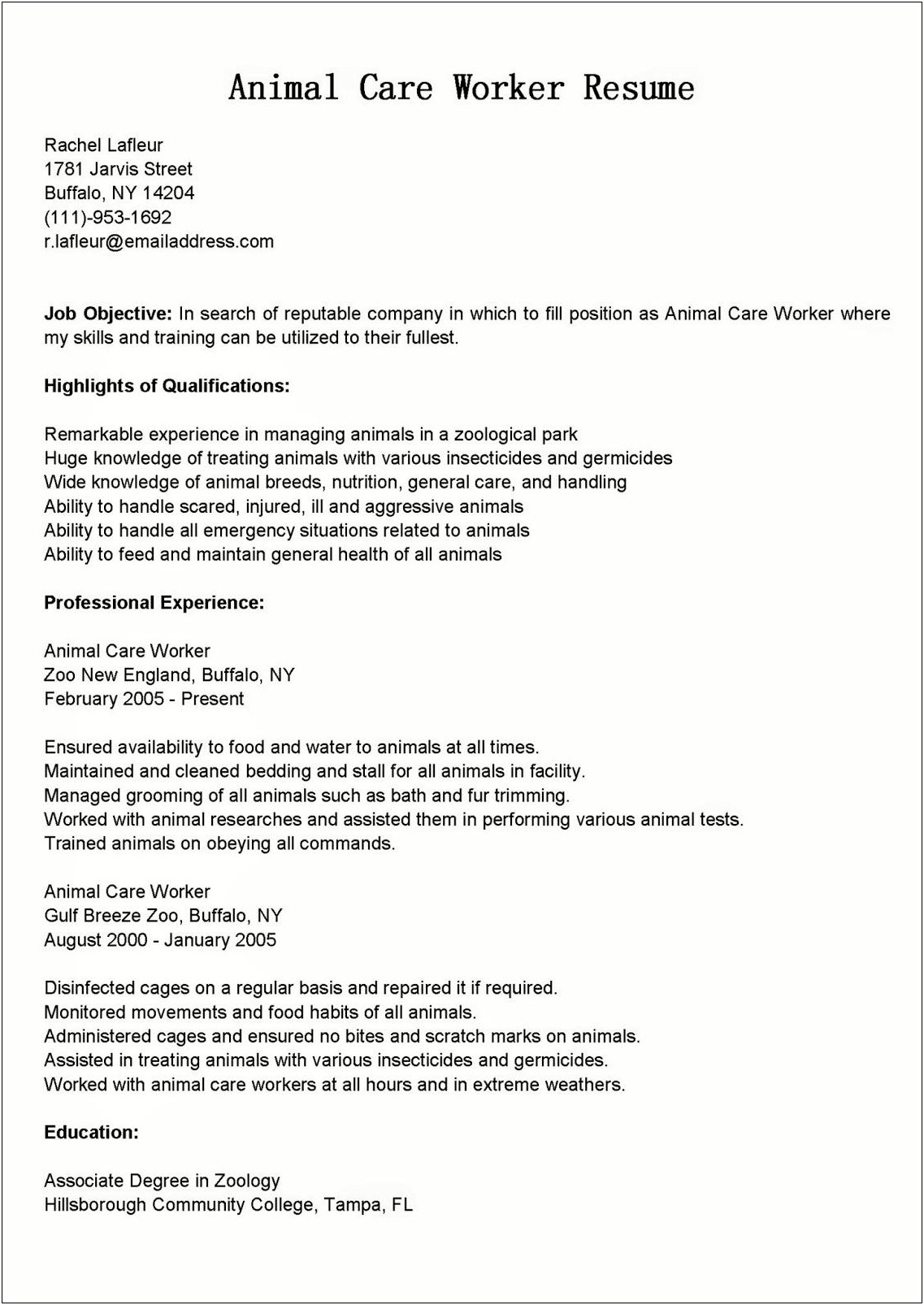 Examples Of Kennel Assistant Resume No Experience