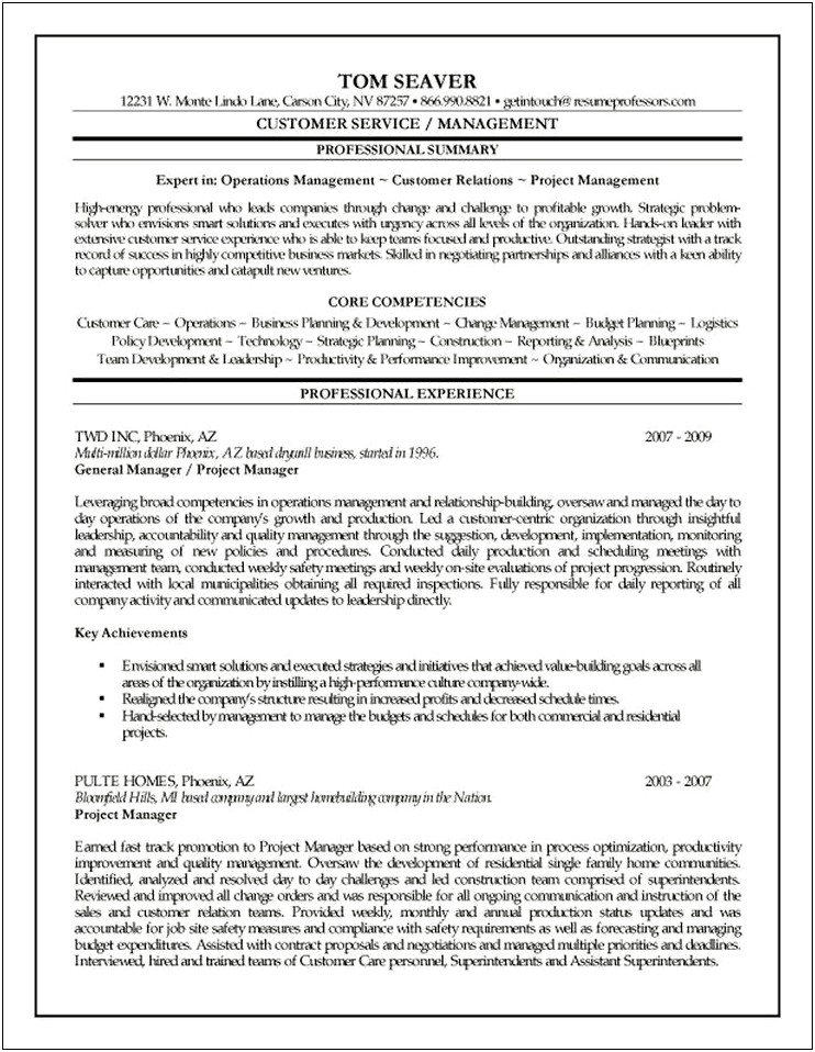 Examples Of Key Qualifications On A Construction Resume